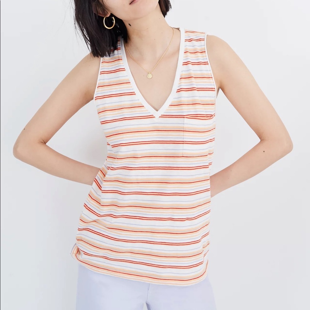 Madewell Whisper Cotton V-Neck Pocket Tank, Size M